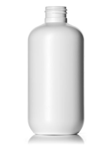 8 oz white HDPE plastic boston round bottle with 24-410 neck finish