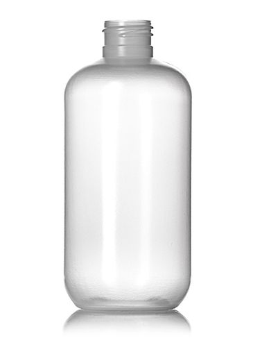 8 oz natural-colored LDPE plastic boston round bottle with 24-410 neck finish