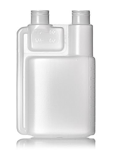 8 oz natural-colored HDPE plastic twin-neck bottle (requires 2 caps) with 24-410 neck finish