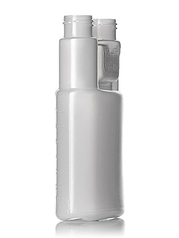 8 oz natural-colored HDPE plastic twin-neck bottle (requires 2 caps) with 24-410 neck finish