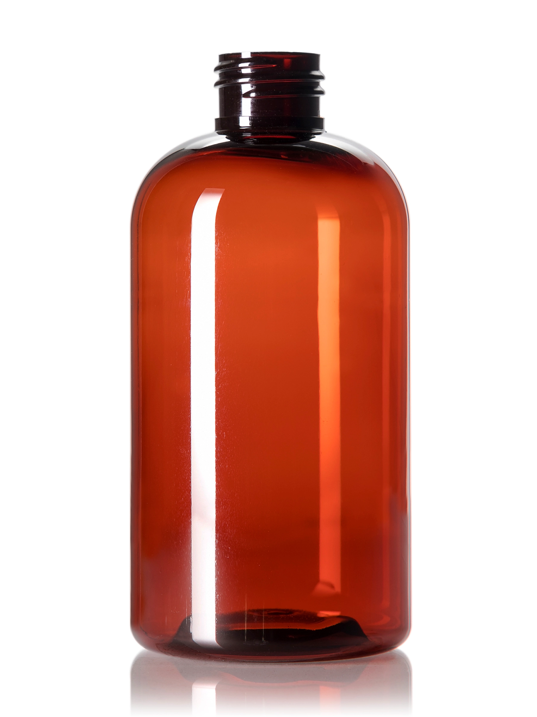 8 oz Amber PET Plastic Squat Boston Round Bottle – B332AM