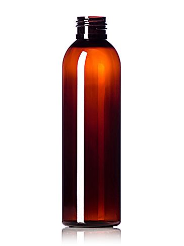 6 oz amber PET plastic cosmo round bottle with 24-410 neck finish