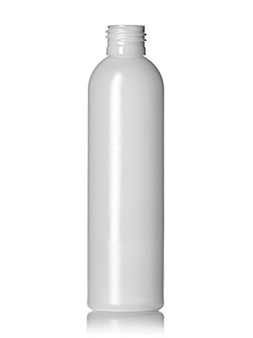 6 oz natural-colored HDPE plastic imperial round bottle with 24-410 neck finish