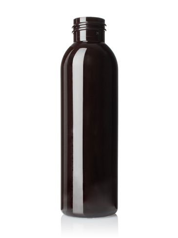 4 oz dark amber PET plastic cosmo round bottle with 24-410 neck finish