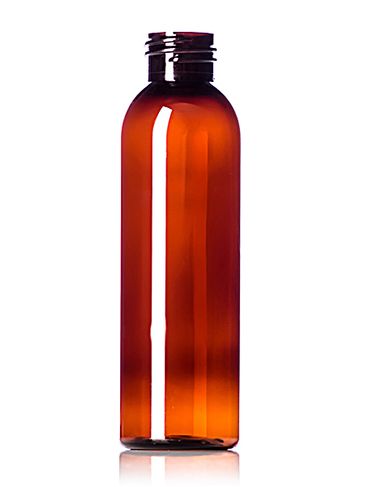 4 oz amber PET plastic cosmo round bottle with 24-410 neck finish