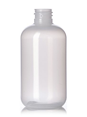 4 oz natural-colored LDPE plastic boston round bottle with 20-410 neck finish