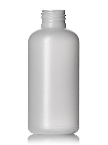 4 oz natural-colored HDPE plastic boston round bottle with 24-410 neck finish