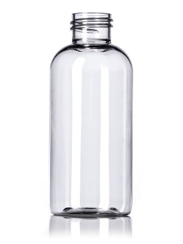 4 oz clear PET plastic boston round bottle with 24-410 neck finish and UV inhibitor