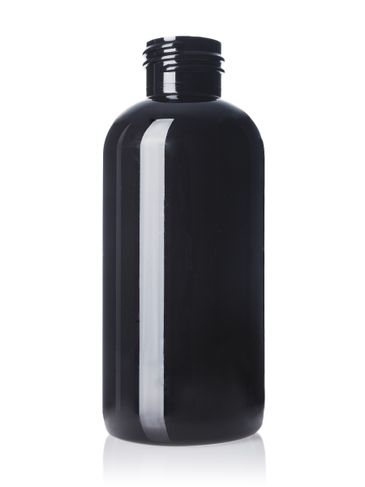 4 oz dark amber PET plastic boston round bottle with 24-410 neck finish