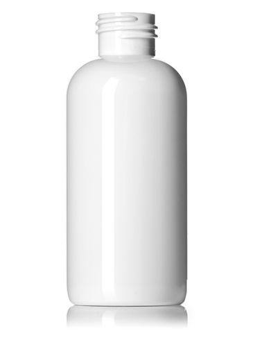 4 oz white PET plastic boston round bottle with 24-410 neck finish