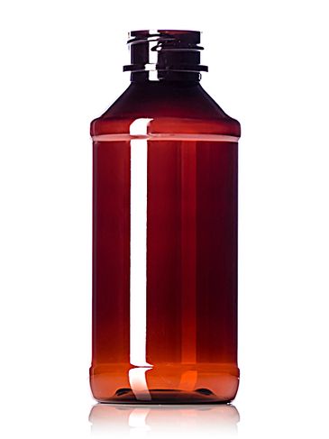 4 oz amber PET plastic modern round bottle with 24-400 neck finish