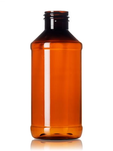 4 oz amber PET plastic modern round bottle with 24-410 neck finish