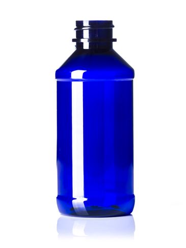 4 oz cobalt blue PET plastic modern round bottle with 24-400 neck finish