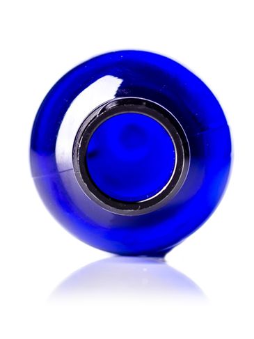 2 oz cobalt blue PET plastic boston round bottle with 20-410 neck finish