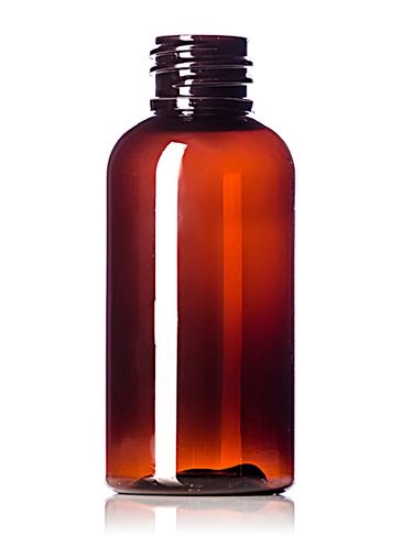 2 oz amber PET plastic boston round bottle with 20-410 neck finish