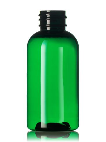 2 oz green PET plastic boston round bottle with 20-410 neck finish