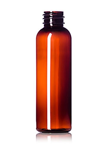 2 oz amber PET plastic cosmo round bottle with 20-410 neck finish