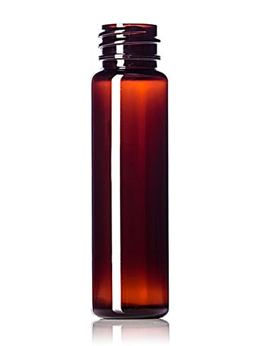 1 oz amber PET plastic slim cylinder round bottle with 20-410 neck finish
