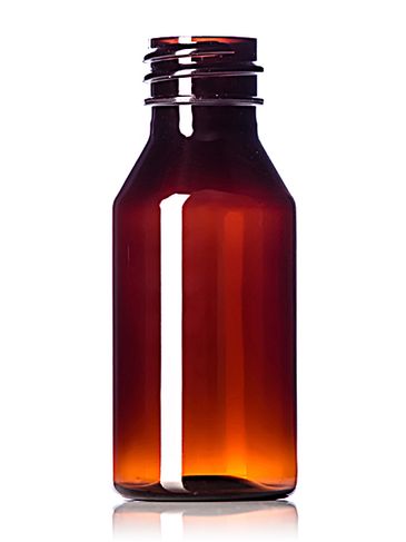 1 oz amber PET plastic modern round bottle with 20-410 neck finish