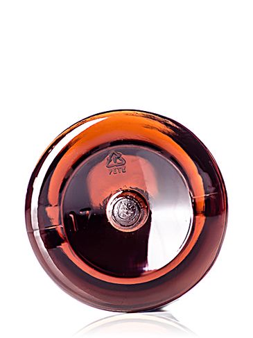 1 oz amber PET plastic modern round bottle with 20-410 neck finish