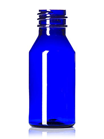 1 oz cobalt blue PET plastic modern round bottle with 20-410 neck finish