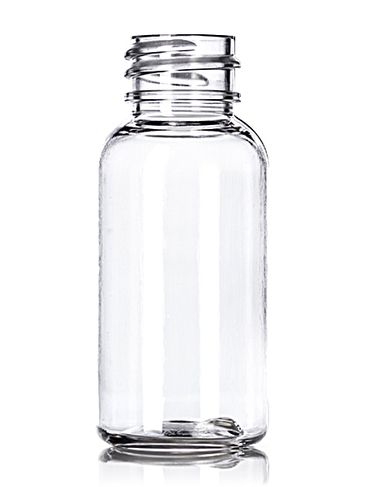 1 oz clear PET plastic boston round bottle with 20-410 neck finish