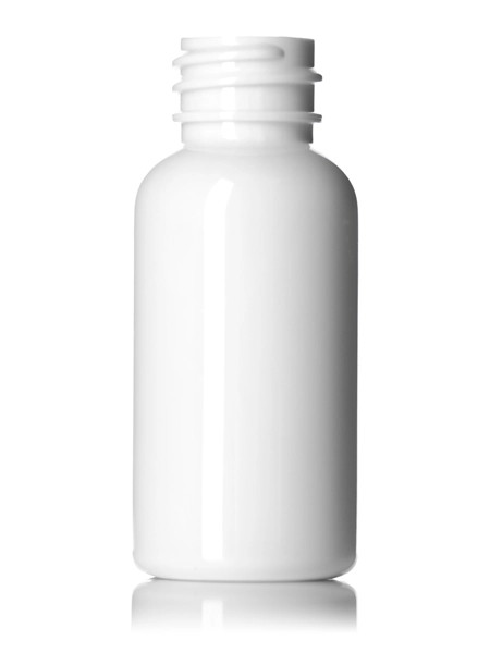 1 oz White PET Plastic Boston Round Bottle – B398W