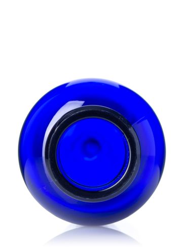 1.5 oz cobalt blue PET plastic boston round bottle with 20-410 neck finish