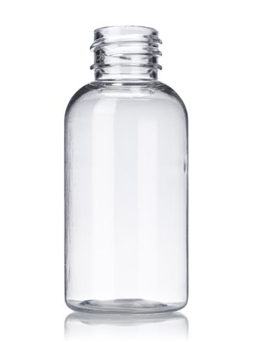 1.5 oz clear PET plastic boston round bottle with 20-410 neck finish