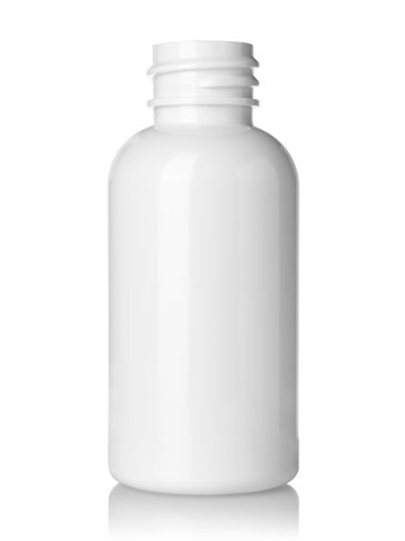 1.5 oz white PET plastic boston round bottle with 20-410 neck finish
