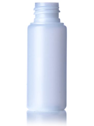 1.25 oz natural-colored HDPE plastic boston round bottle with 20-410 neck finish