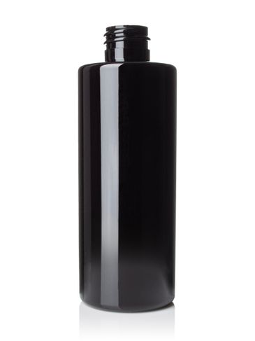 4 oz black PET plastic cylinder round bottle with 20-410 neck finish