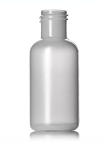 1/2 oz natural-colored HDPE plastic boston round bottle with 15-415 neck finish