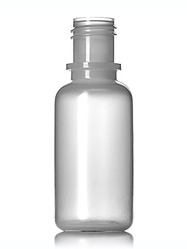 1/2 oz natural-colored LDPE plastic boston round bottle with 15-415 neck finish