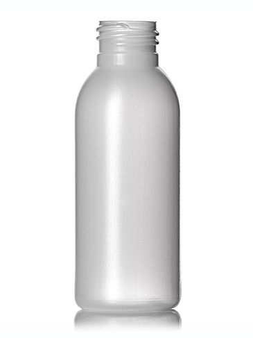 3 oz natural-colored HDPE plastic imperial round bottle with 24-410 neck finish