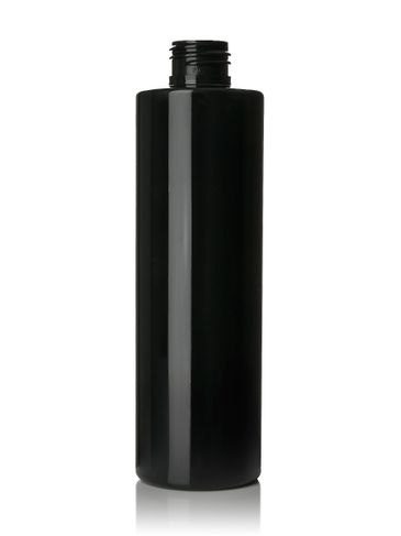 8 oz black PET plastic cylinder round bottle with 24-410 neck finish