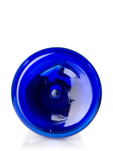 24 oz cobalt blue PET plastic squat boston round bottle with 28-410 neck finish