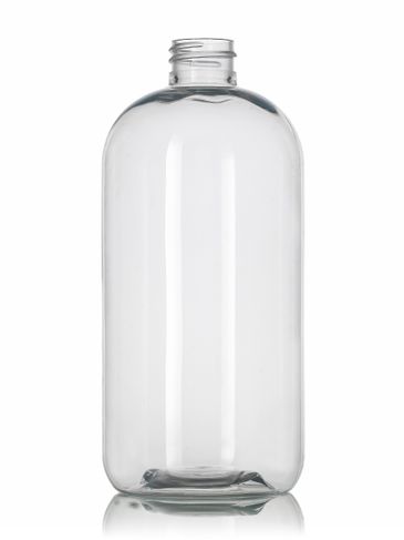 24 oz clear PET plastic squat boston round bottle with 28-410 neck finish