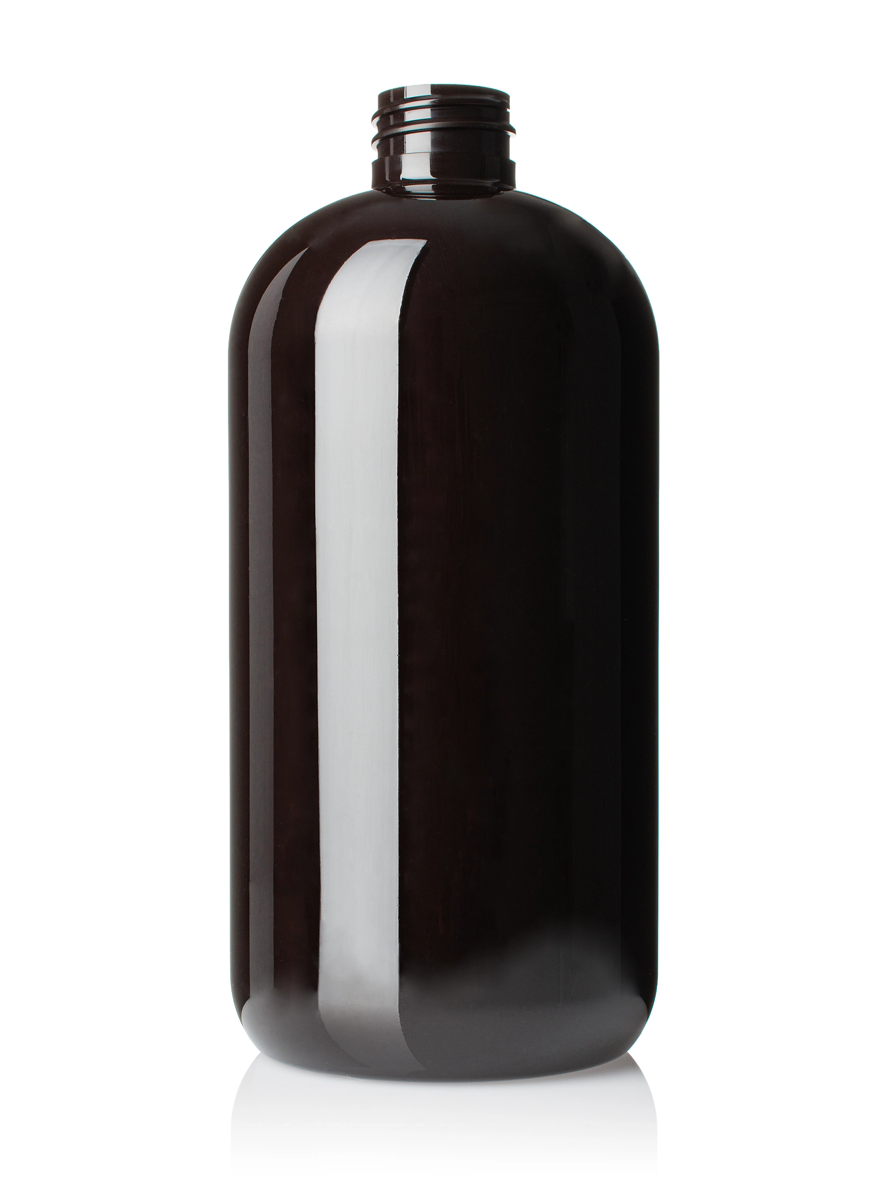 24 oz Dark Amber PET Plastic Squat Boston Round Bottle – B473DA