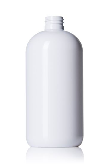 24 oz white PET plastic squat boston round bottle with 28-410 neck finish
