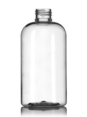 300 mL clear PET plastic boston round bottle with 24-410 neck finish