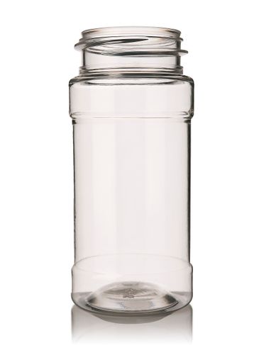 4 oz clear PET plastic round spice bottle with 43-485 neck finish