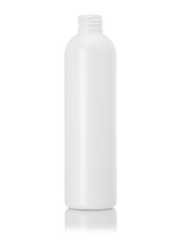 8 oz white HDPE plastic bullet round bottle with 24-410 neck finish