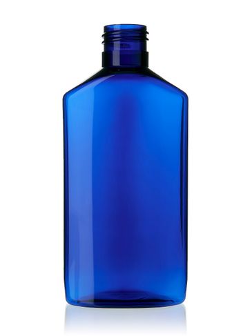 188 mL (6 oz) cobalt blue PET plastic drug oblong bottle with 24-410 neck finish
