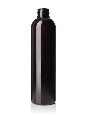 8 oz dark amber PET plastic cosmo round bottle with 24-410 neck finish