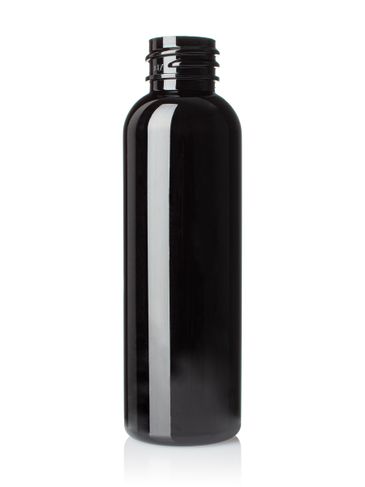 2 oz black PET plastic cosmo round bottle with 20-410 neck finish