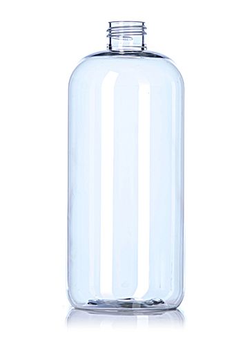 16 oz clear PET plastic boston round bottle with 24-410 neck finish
