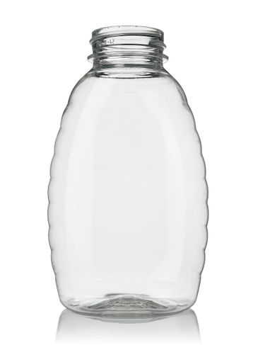 16 oz clear PET plastic honey bottle with 38mm neck finish