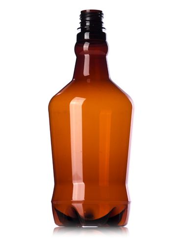 32 oz amber PET plastic growler bottle with 28mm PCO neck finish