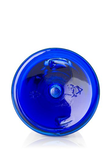 4 oz cobalt blue PET plastic squat boston round bottle with 24-410 neck finish